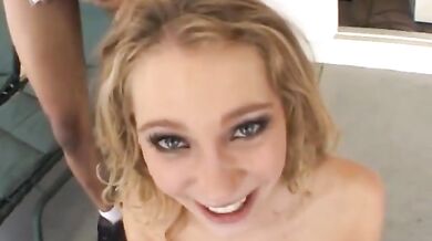 Blonde girl blowbang and cum