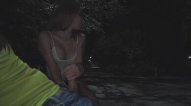 DICKFLASH in Night Park: Stranger teen can't resist and makes me cum