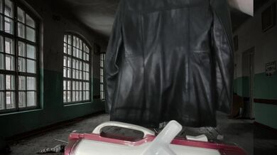 Vacuuming Girlfriend's Italian Leather Cute Jacket with vintage Electrolux Vacuum Cleaner