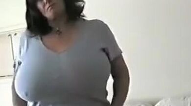 Busty granny MILF in crotchless stockings and huge boobs