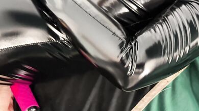 Girl in leather do blowjob and have sex while cuffed