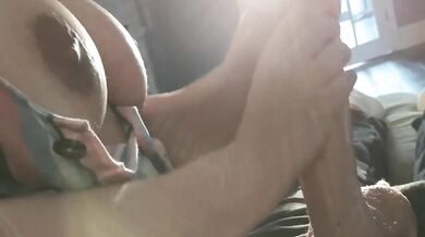 Stroking the cock with oil