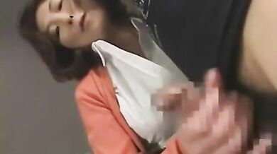 Horny Asian Milf Sees Young Guy Masturbating