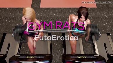 Big boobs futanari babes having sex in a gym