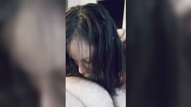 Busty Brunette MILF gives a sensual blowjob