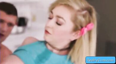 Naughty big tit blonde slutty teen Callie Black get her pussy pounded hard by huge cock from behind and loves it porn