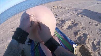 Cute teen body oiled on beach POV