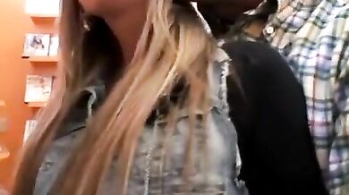 Blonde Slut Gets Load Of Cum Facial At A Video Store porn