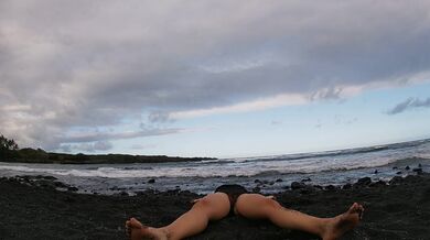 one piece black sand beach yoga 5-22-19