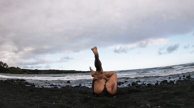 one piece black sand beach yoga 5-22-19