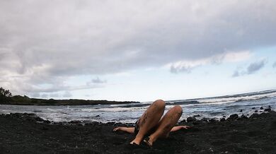 one piece black sand beach yoga 5-22-19