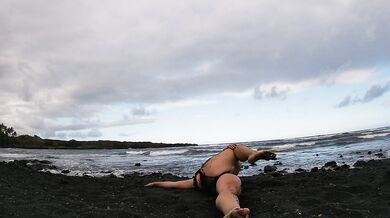 one piece black sand beach yoga 5-22-19