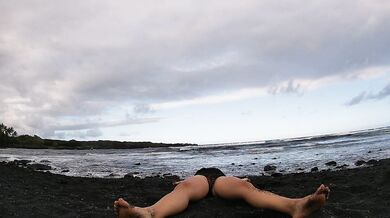 one piece black sand beach yoga 5-22-19