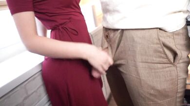 Romantic Sex with Wife in Red Dress Close Up