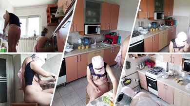 Amateurpaar hat Spaß in der Küche.