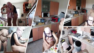 Amateurpaar hat Spaß in der Küche.