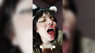 Catgirl sucks her buttplug and fucks her ass