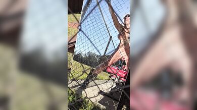 Krissy Biker Bound to a Fence Bondage Machine Fuck