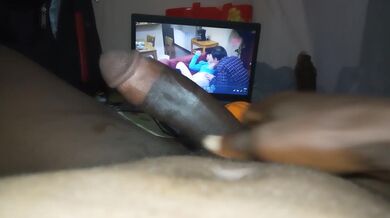 Black hunk oozing lots of cum masturbating