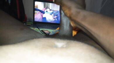 Black hunk oozing lots of cum masturbating