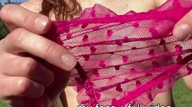 Heart Lace Thong On The Farm, Wet Pussy, Horny Tease & Dirty Talk Outdoors