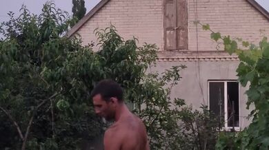 The hot day ended with watering the garden.