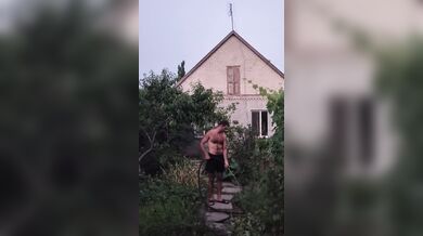 The hot day ended with watering the garden.