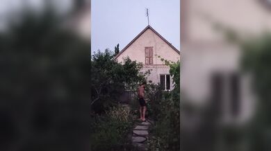 The hot day ended with watering the garden.