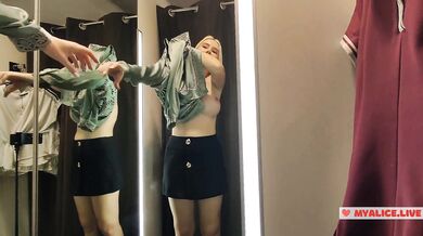 Seduction in a dressing room of a mall. Try On Haul Transparent Clothes, Fitting room Try on haul