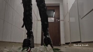 Flowers get crushed by my big latex platform boots