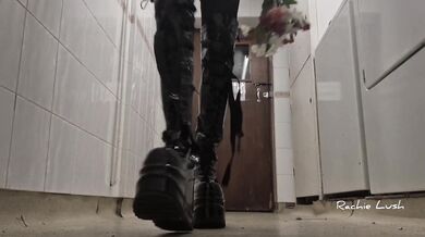 Flowers get crushed by my big latex platform boots