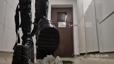 Flowers get crushed by my big latex platform boots