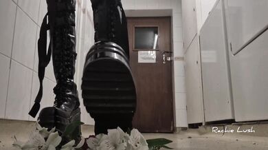 Flowers get crushed by my big latex platform boots