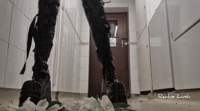 Flowers get crushed by my big latex platform boots