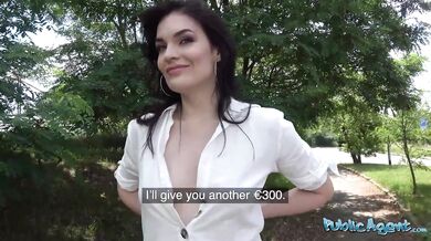 Public Agent hot young brunette risks flashing her tits ass and pussy before sex with big cock