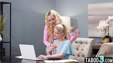 Blonde teen Khloe Kingsley eating out her MILF stepmoms pussy for dinner