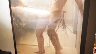 Watching My Curvy Ginger Redhead Wife Washing in Shower & Joined to Fuck!