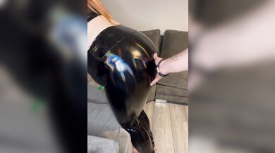 Spanking my arse in latex leggings