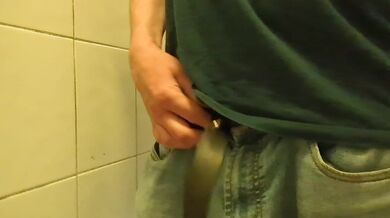 In a public bathroom (b)