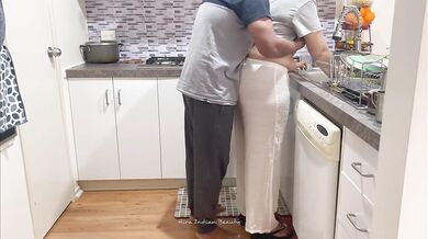 Big Booty Desi Woman Pleasured by Friend's Husband in Kitchen - Loud Kissing and Moaning