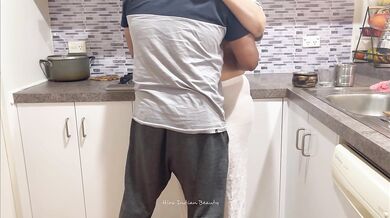 Big Booty Desi Woman Pleasured by Friend's Husband in Kitchen - Loud Kissing and Moaning
