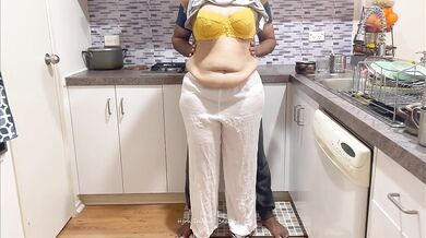 Big Booty Desi Woman Pleasured by Friend's Husband in Kitchen - Loud Kissing and Moaning