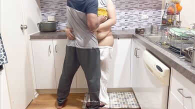 Big Booty Desi Woman Pleasured by Friend's Husband in Kitchen - Loud Kissing and Moaning