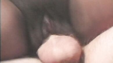 Pregnant black woman gets her hairy pussy smashed by a white man with hard cock