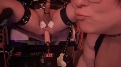 BBW Femdom puts male slave in latex bondage with electro CBT & Fuck Machine