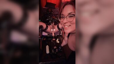 BBW Femdom puts male slave in latex bondage with electro CBT & Fuck Machine