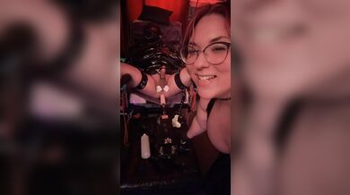 BBW Femdom puts male slave in latex bondage with electro CBT & Fuck Machine