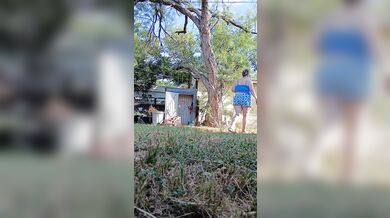 P1SSQUEEN gets her pool pad ready for the season and pisses in her white panties and yard crocs