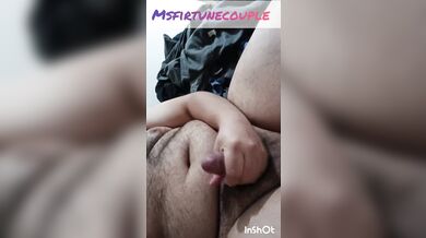 Chubby guy jerking off on sofa and cum