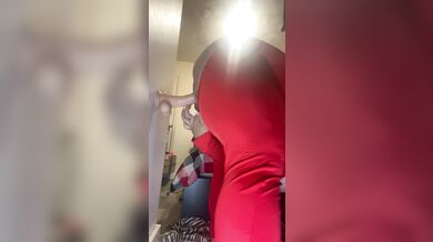 Thick white girl bends over & takes dildo